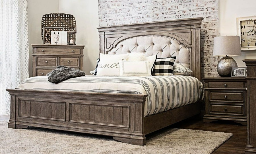 Bedroom * | Highland Park Driftwood Upholstered Beds Cut Price