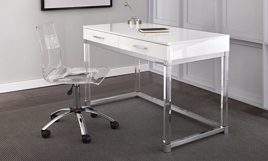 Office * | Everett White And Acrylic Desk Attractive