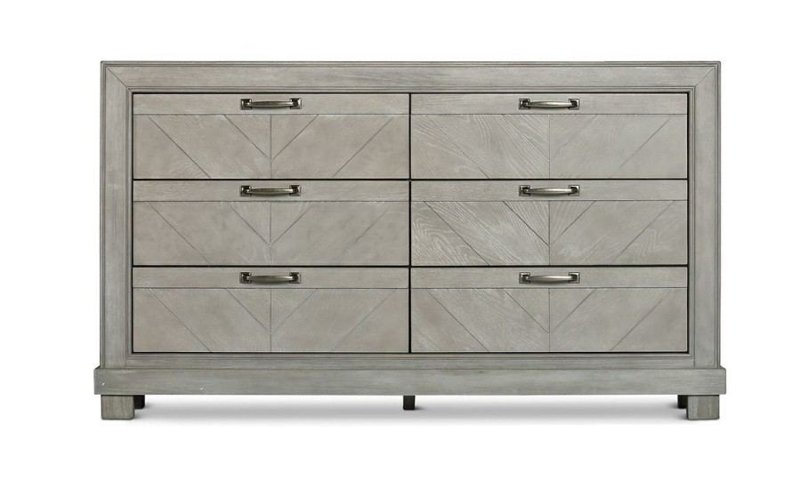 Bedroom * | Montana Chevron Grey 6-Drawer Dresser Cheap