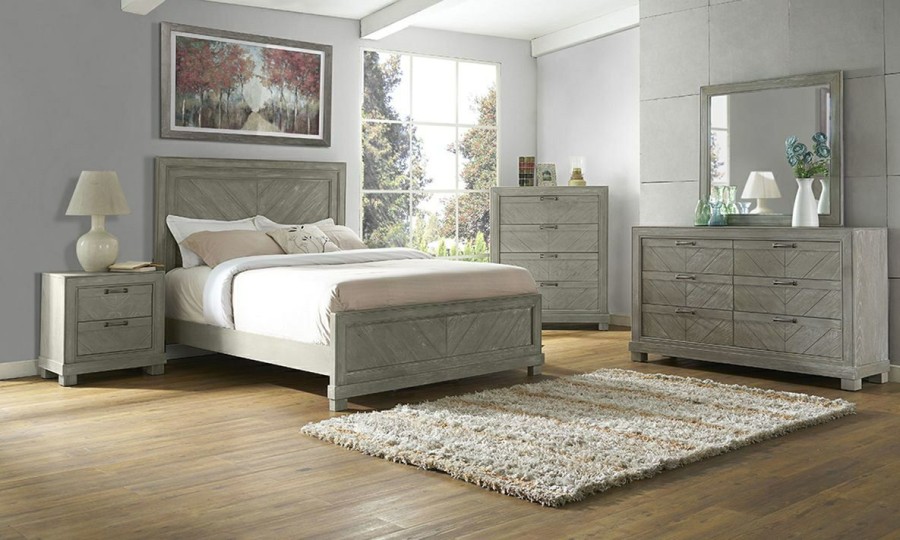 Bedroom * | Montana Chevron Grey 6-Drawer Dresser Cheap