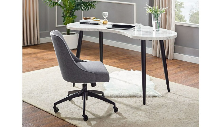 Office * | Kinsley White Marble Kidney Shape Desk Online Discount