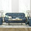 Living Room * | Prodigy Blue Leather Power Reclining Loveseat Sale Online