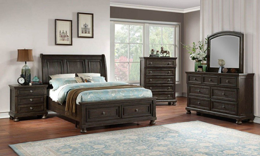 Bedroom * | Newbury Brown Sleigh Storage Bed Premium